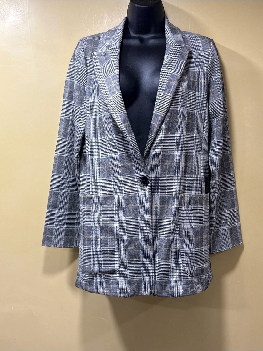H&M Gray Plaid Single-Button Women's Blazer